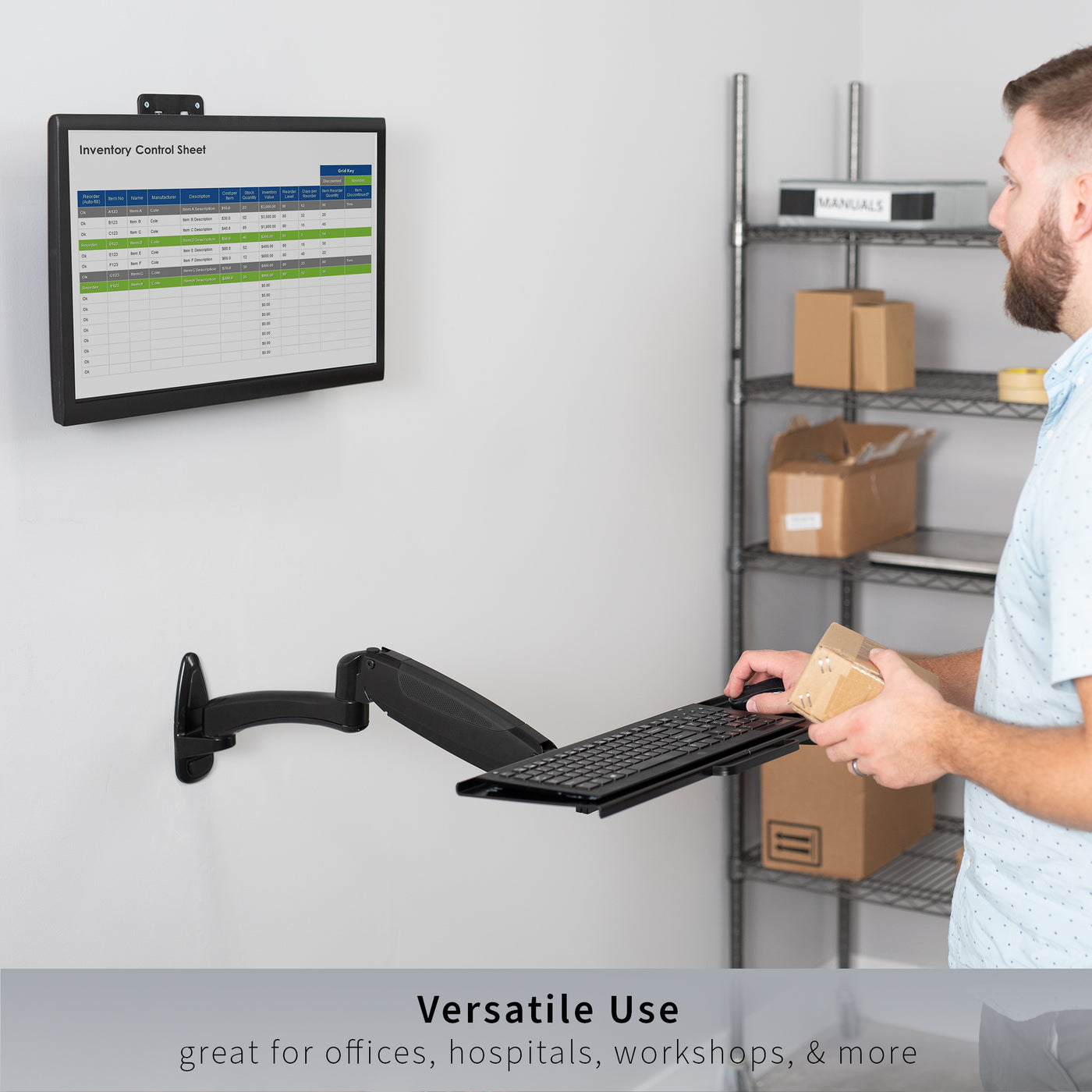 Keyboard Rack Mount Vertical Pneumatic Wall Mounted Keyboard Tray – VIVO - desk solutions, screen ...