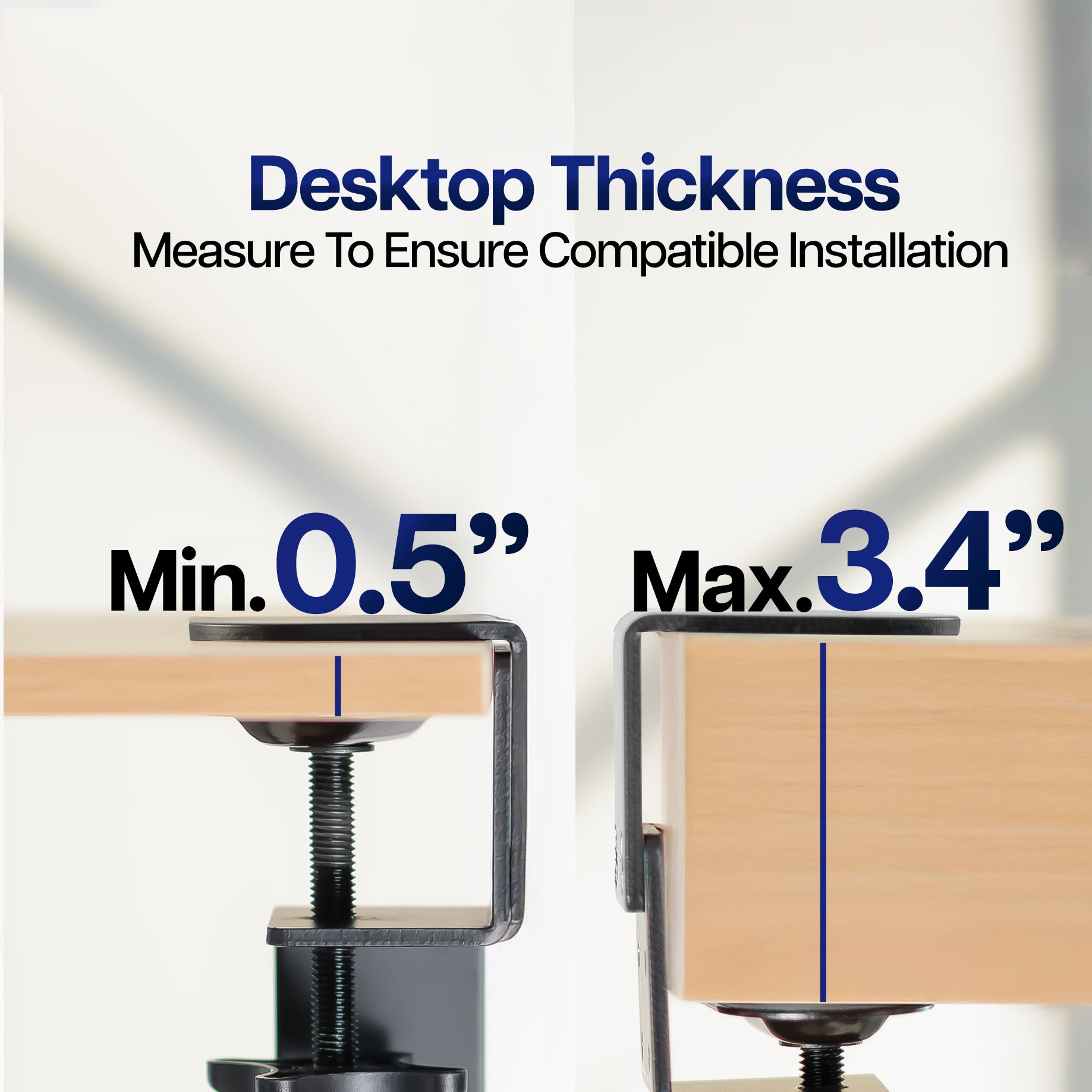 Desktop thickness compatibility measurements to ensure proper installation 