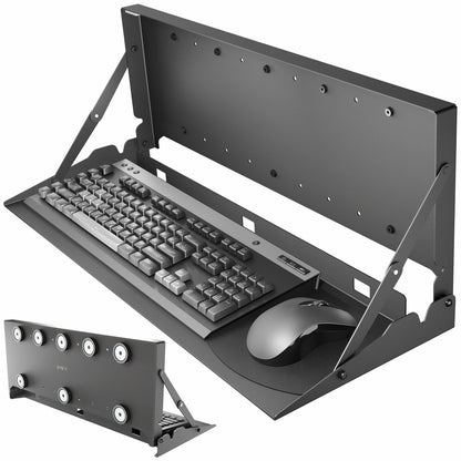 Magnetic wall mount keyboard tray with folding platform, built-in mouse pad, and adjustable mounting system