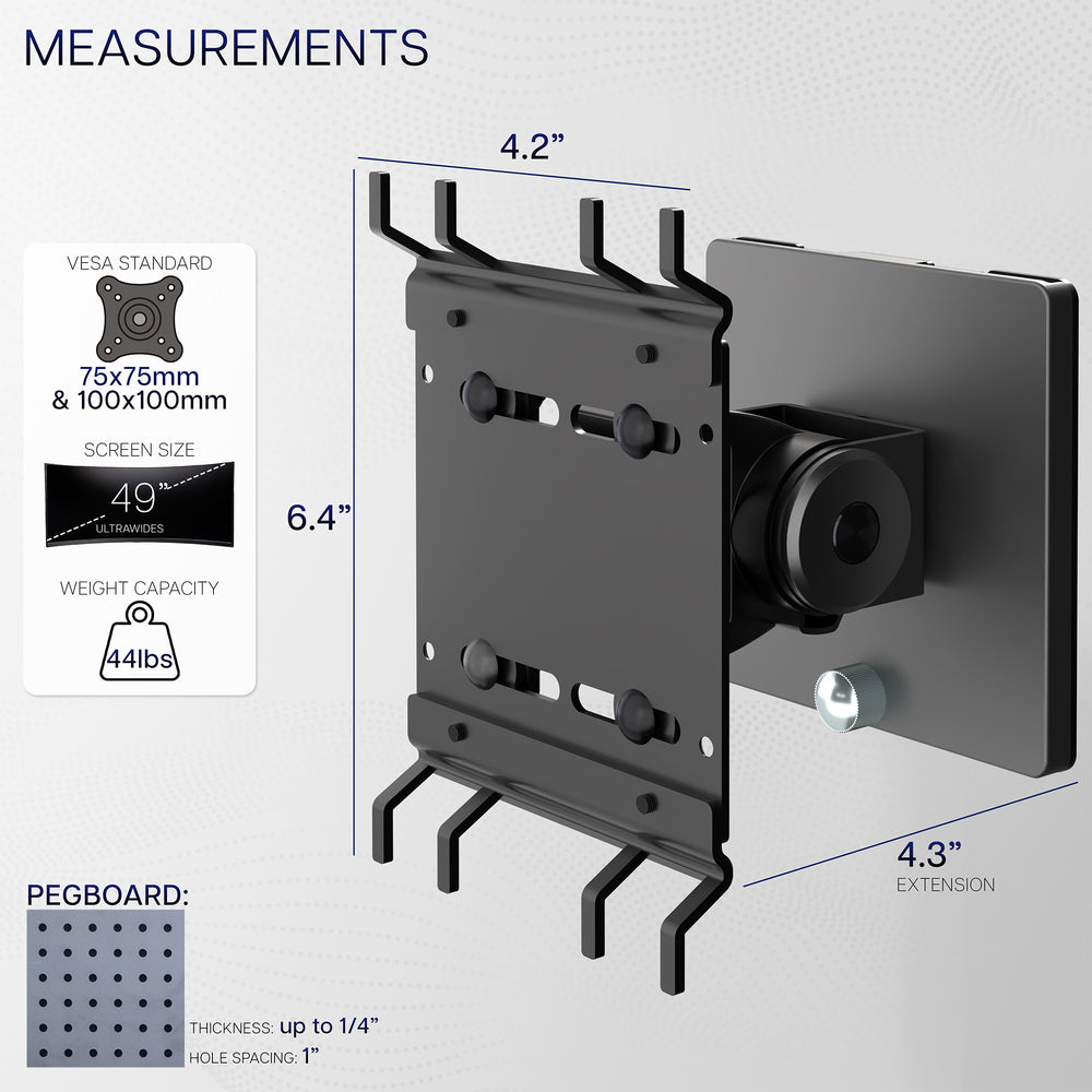 Single Ultrawide Monitor Pegboard Panel Mount - Up to 49