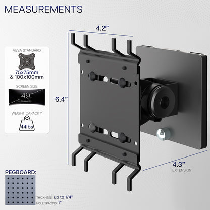 Single Ultrawide Monitor Pegboard Panel Mount - Up to 49" Screens