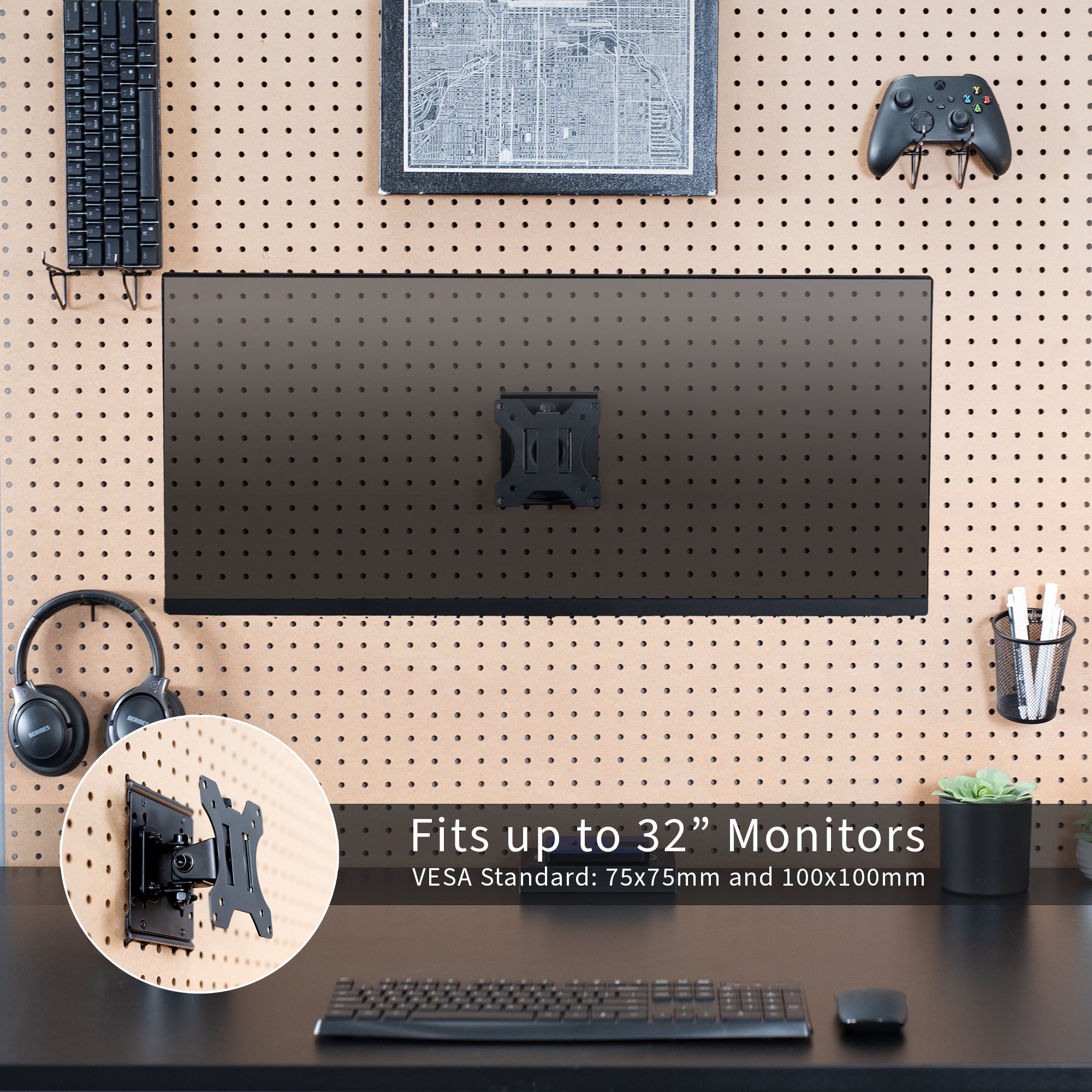 Single Monitor Pegboard Panel Mount