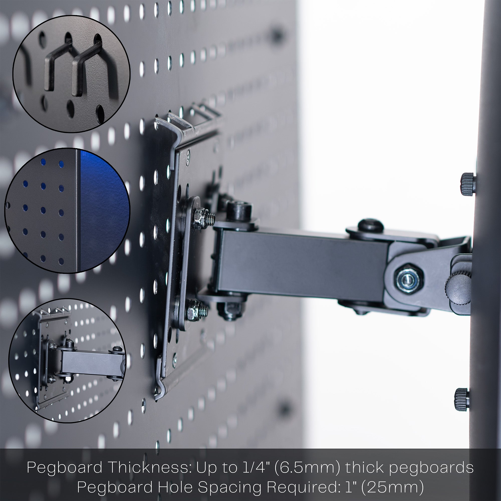 Single Monitor Pegboard Panel Mount with Arm