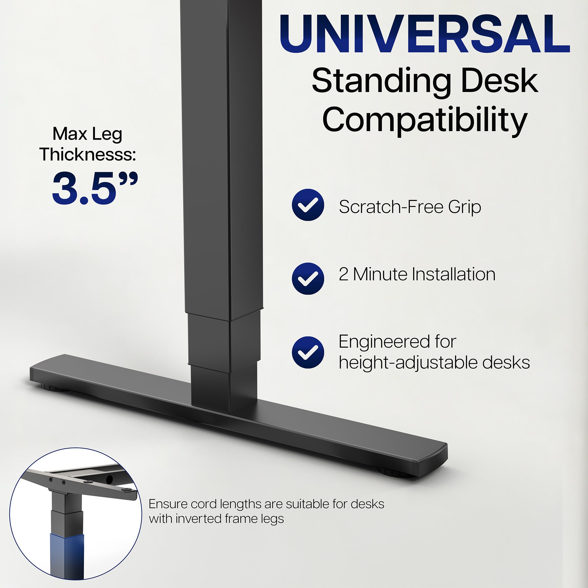 Clamp-on PC mount secures to desk legs for convenient placement.