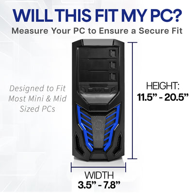 Clamp-on PC mount secures to desk legs for convenient placement.
