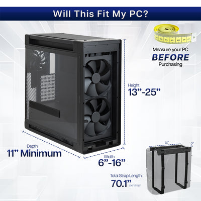 Convenient under desk PC mount with adjustable straps.