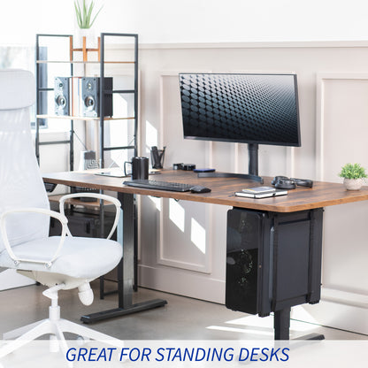 Convenient under desk PC mount with adjustable straps.