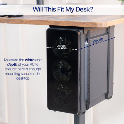 Convenient under desk PC mount with adjustable straps.