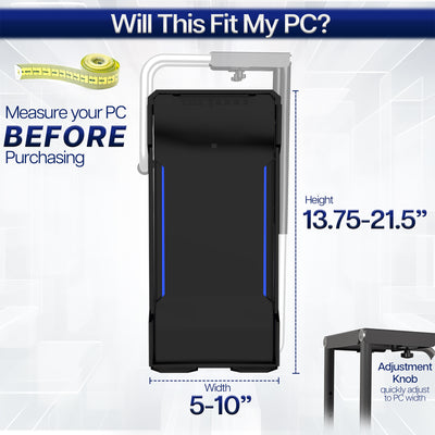 Strong, sturdy PC mount mounted under desk.