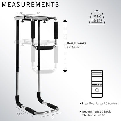 Large heavy-duty height adjustable and width adjustable under desk PC mount.