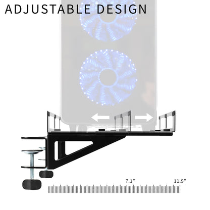 Clamp-On Adjustable Deskside Gaming PC Mount, Wall Mount, Computer Case CPU Holder with Secure Locking