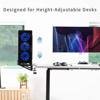 Clamp-On Adjustable Deskside Gaming PC Mount, Wall Mount, Computer Case CPU Holder with Secure Locking