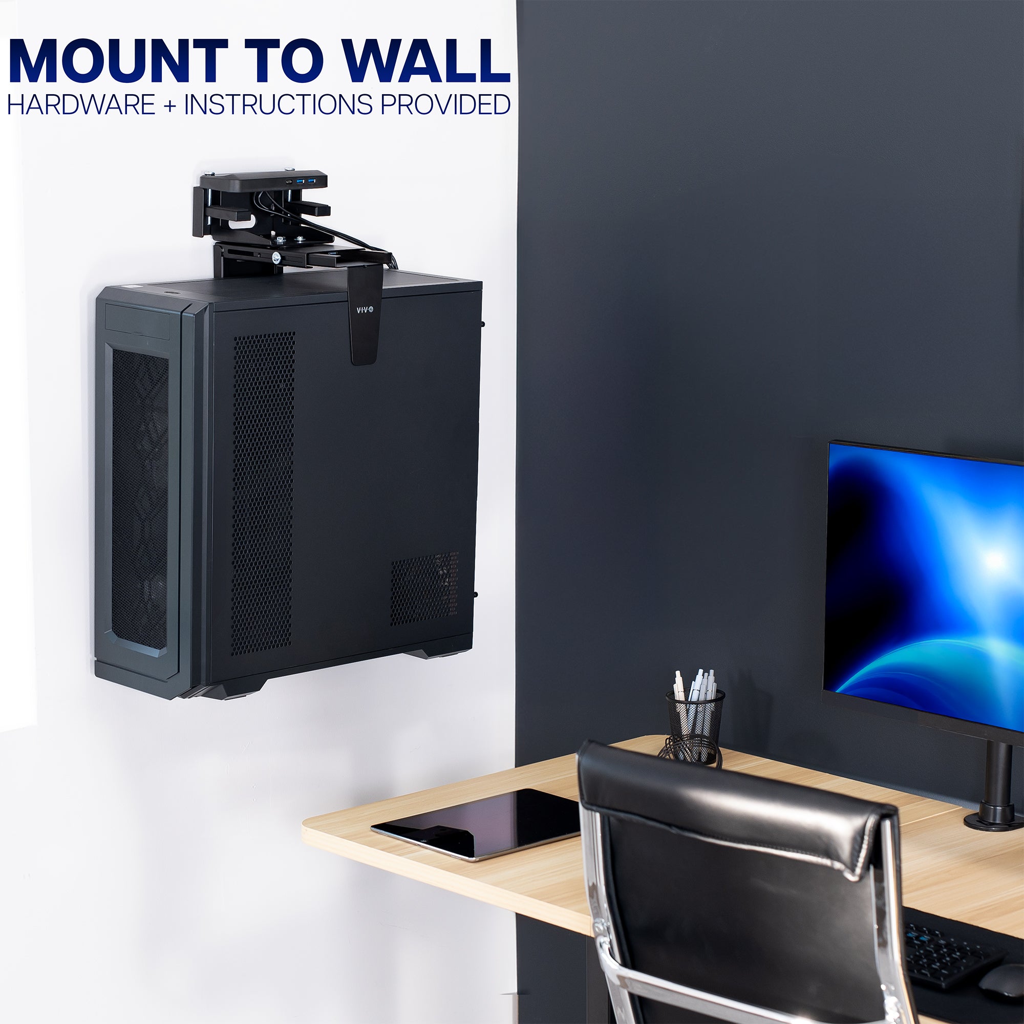 Large Clamp-on Desk and Wall PC Mount with USB - Thumbnail 2