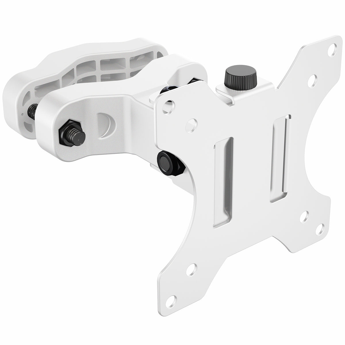 White heavy-duty VESA bracket pole mount shown on a plain white background.