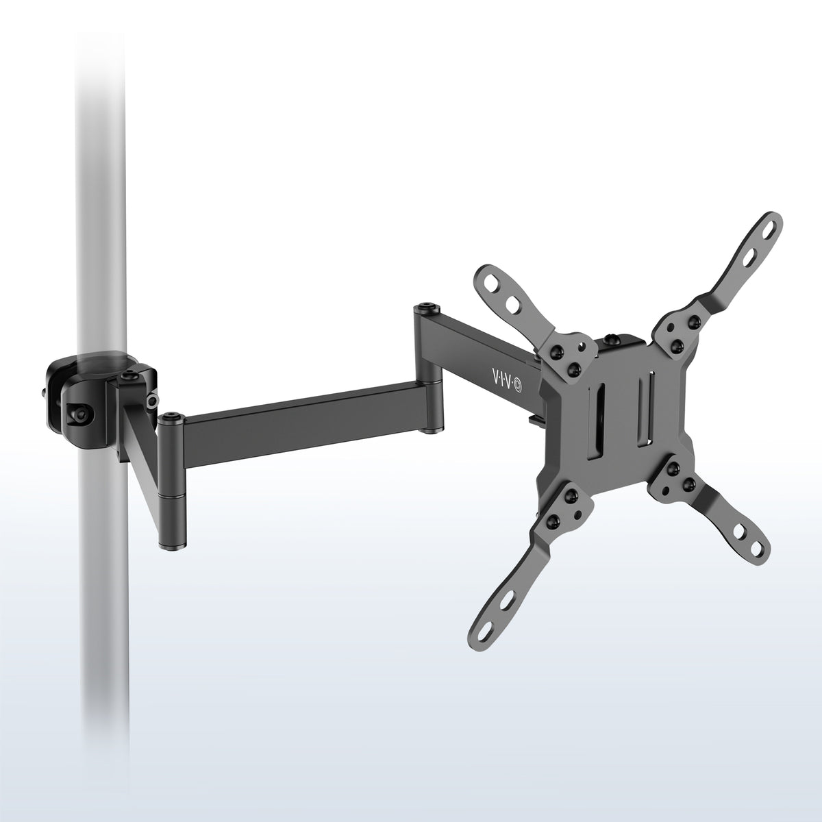 Long arm VESA monitor pole mount with extended articulating arm for 23-inch to 43-inch screens