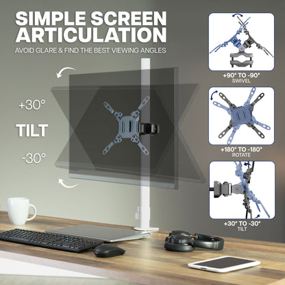 Adjustable VESA pole mount with tilt and screen articulation for customized viewing angles