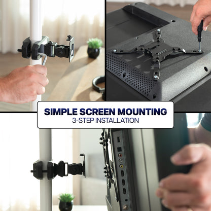 VESA monitor bracket with pole clamp for secure installation on compatible vertical poles