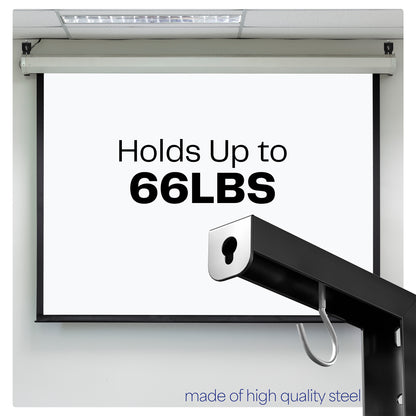 Black L-shaped projector screen mounting brackets.