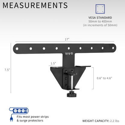 Power Strip VESA Mount for TV, Back of Monitor Surge Protector Clamp, Cable Management Organizer, Up to 400mm VESA