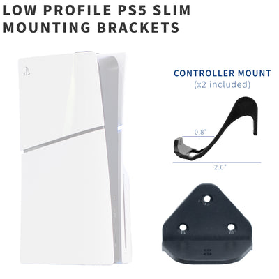 Low profile PS5 slim mounting brackets with packaging on a white background