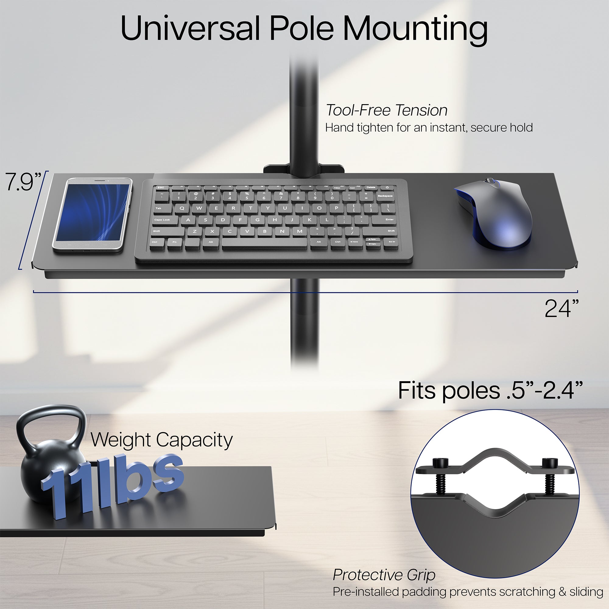 Measurements of Clamp-on Shelf Pole Mount