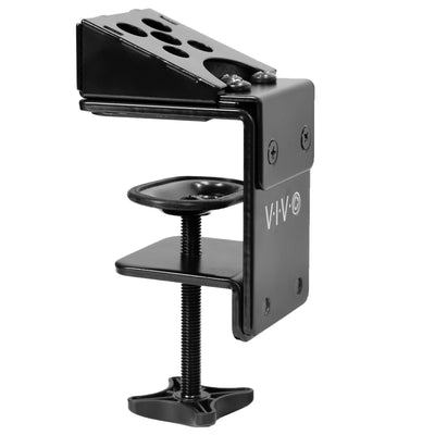Space-saving desk clamp to mount Samsung monitor while maintaining height adjustment and articulation capabilities.