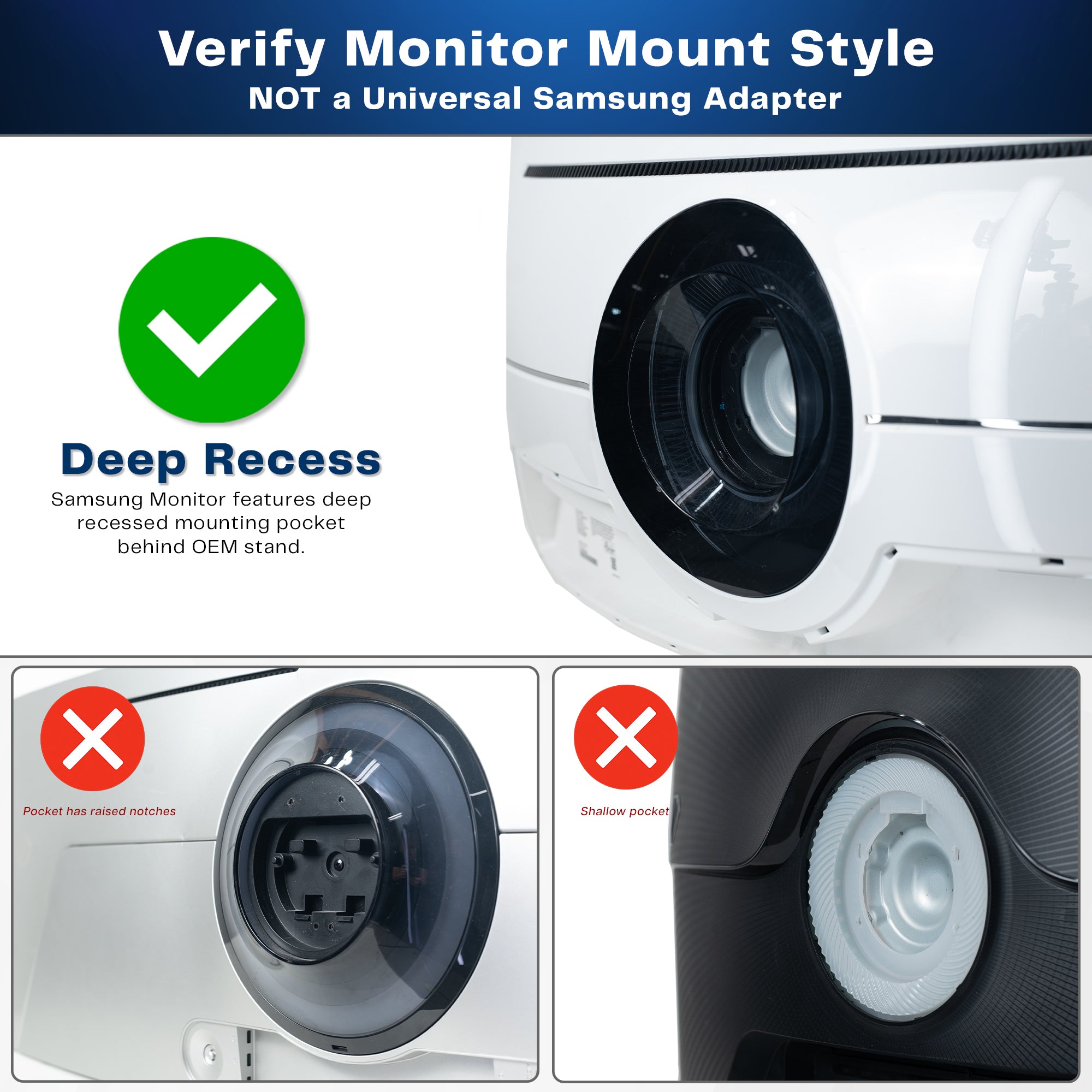 VESA Adapter Designed for Compatible Samsung Neo G9 and Odyssey G9 (models LS49AG952NNXZA, LC49G95TSSNXZA, LC49G97TSSNXDC, LS57CG952NNXZA), allowing your non VESA compatible monitor to be mounted to a stand of your choice