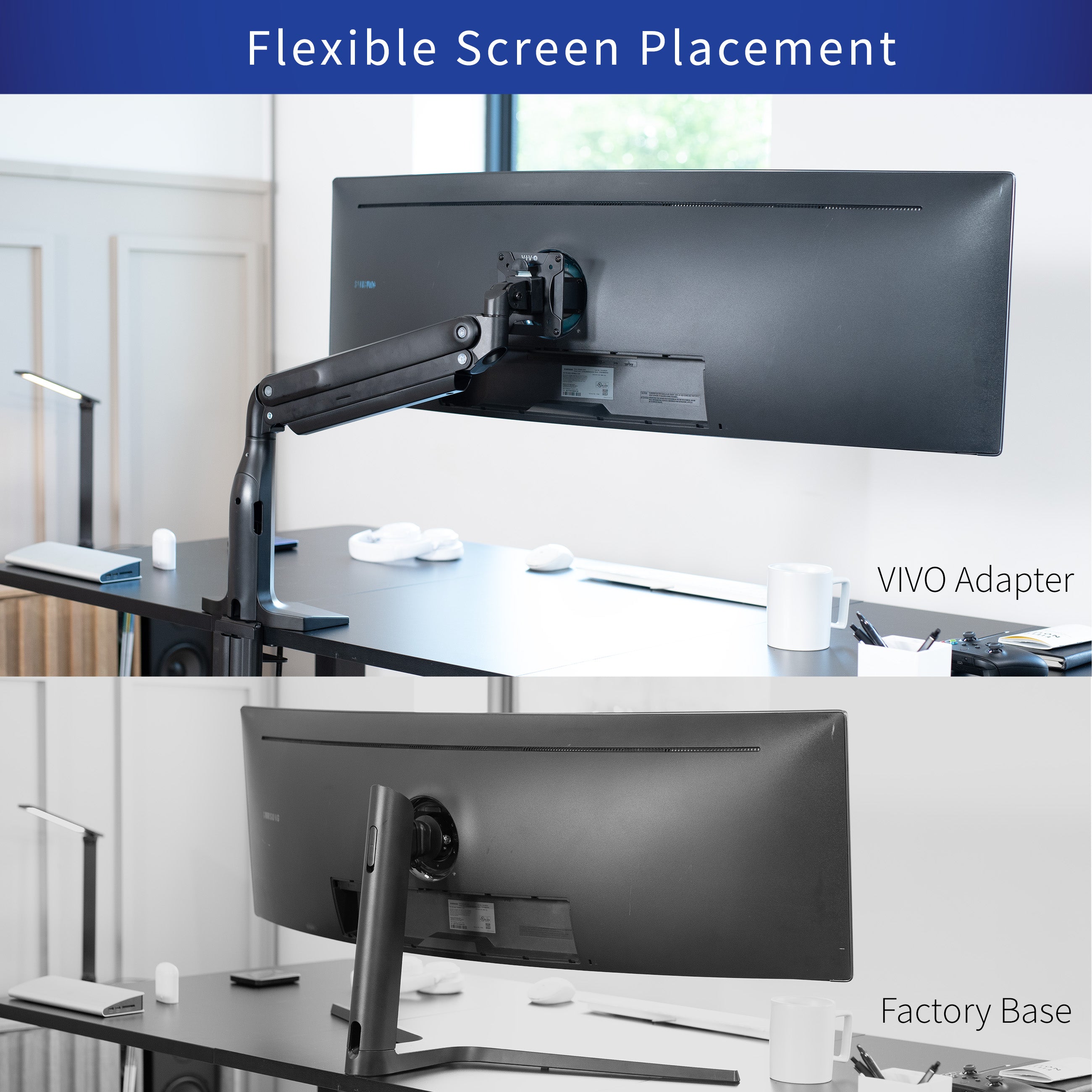VESA Adapter Designed for Compatible Samsung Neo G9 and Odyssey G9 (models LS49AG952NNXZA, LC49G95TSSNXZA, LC49G97TSSNXDC, LS57CG952NNXZA), allowing your non VESA compatible monitor to be mounted to a stand of your choice