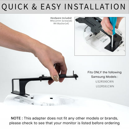 VESA Adapter Designed for the Compatible Samsung UR591C Series allows your non VESA compatible monitor to be mounted to a stand of your choice.