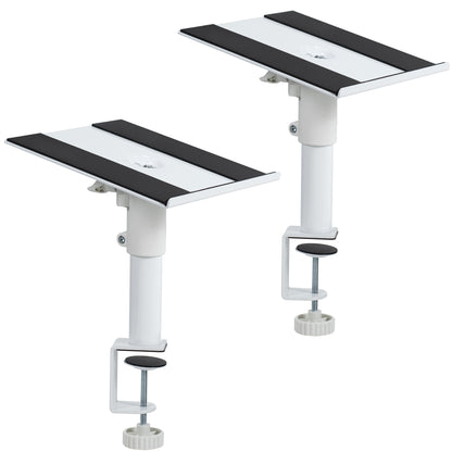 Modern sturdy height adjustable clamp-on speaker mounts.