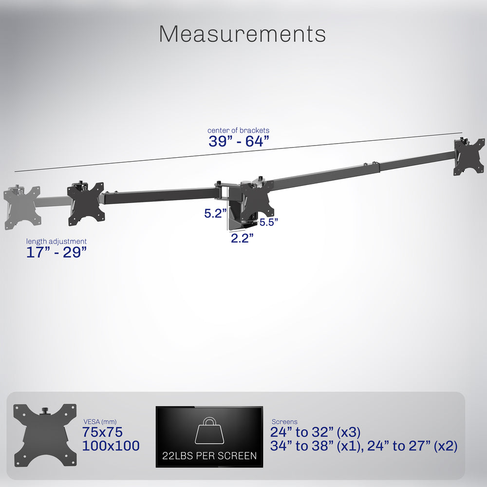 Telescoping Triple Monitor Wall Mount - Up to 38