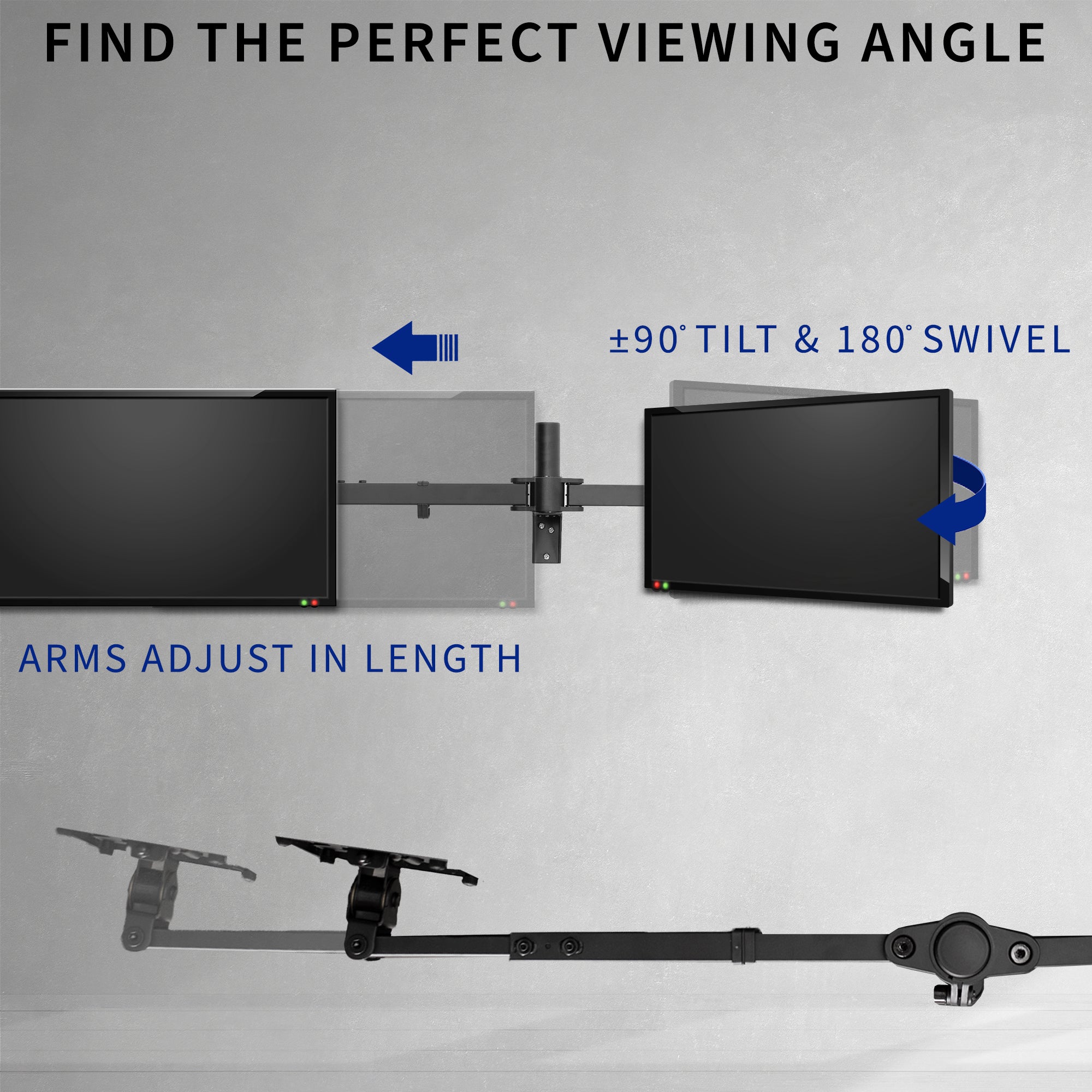 Adjustable telescoping dual monitor wall mount.