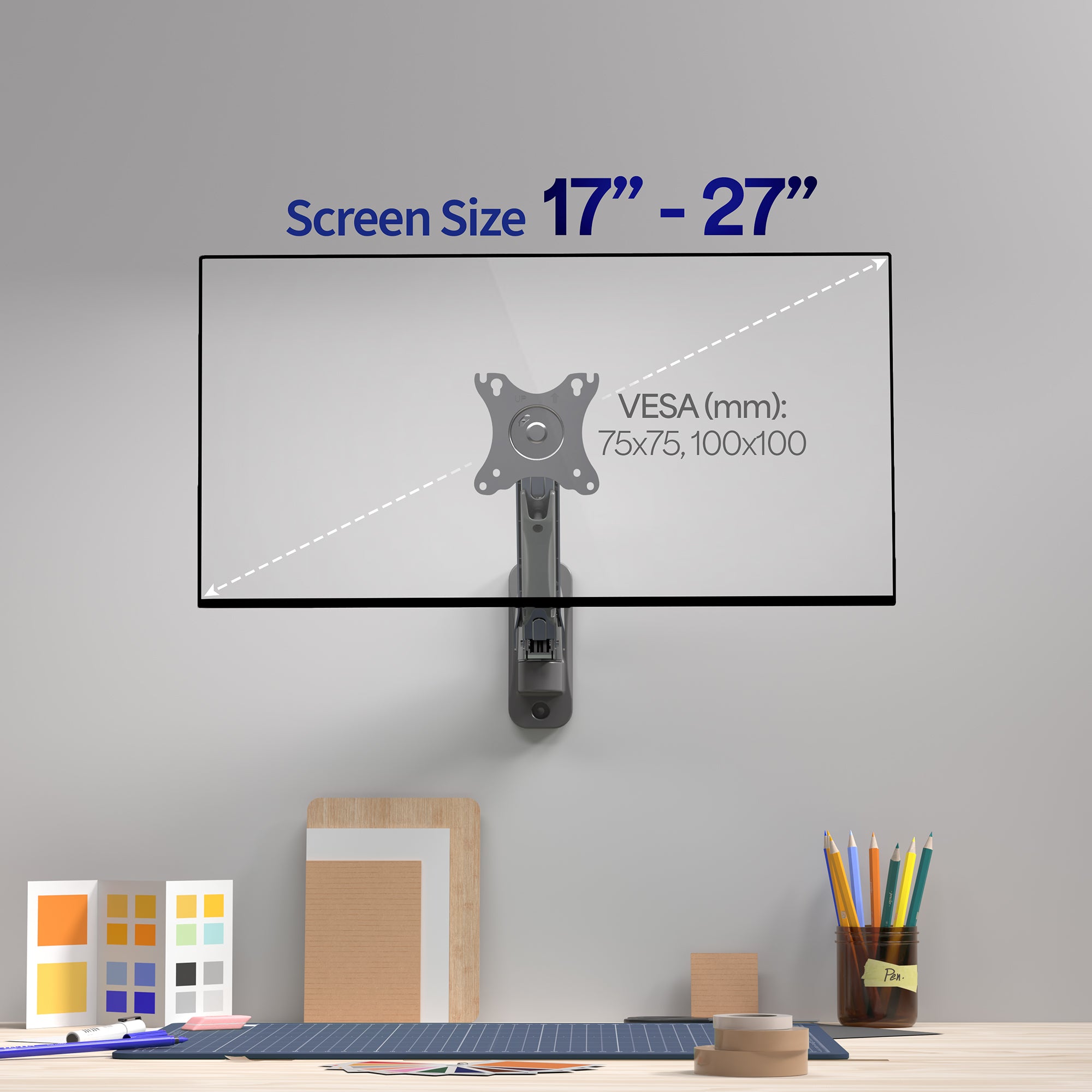 Gas Spring Full Articulating Arm Monitor Wall Mount for 17" to 27" Screens