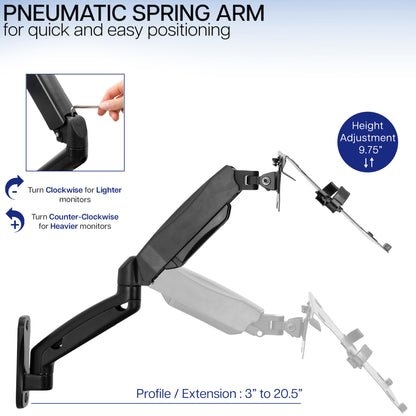 Dimensions and specification of pneumatic wall mount.