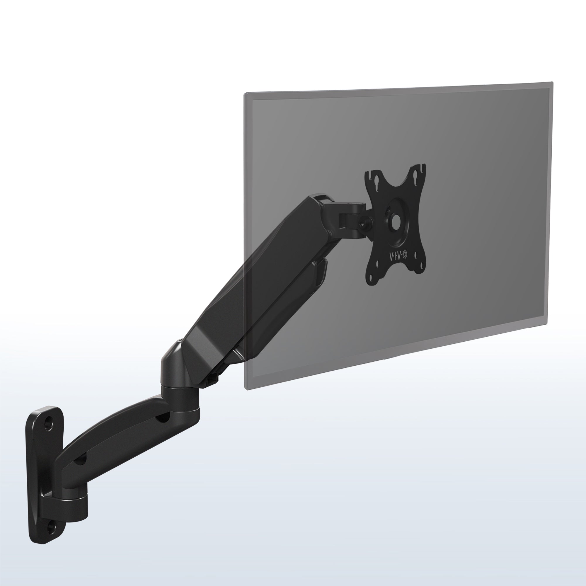 Sturdy adjustable pneumatic arm single monitor ergonomic wall mount for office workstation.