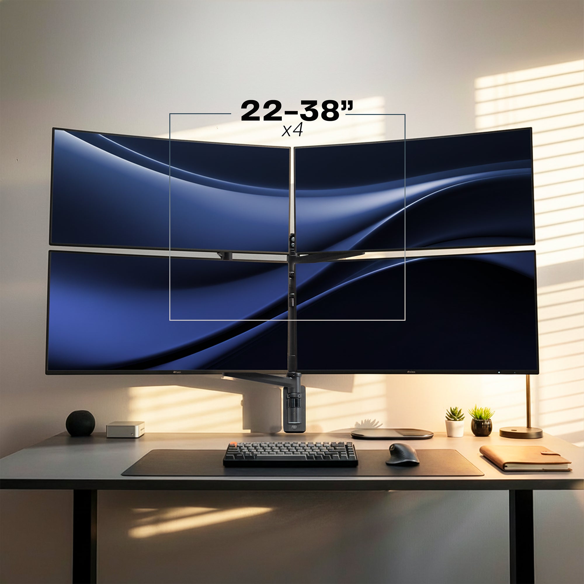 Pneumatic Arm Quad Ultrawide Monitor Wall Mount - Up to 49" Screens