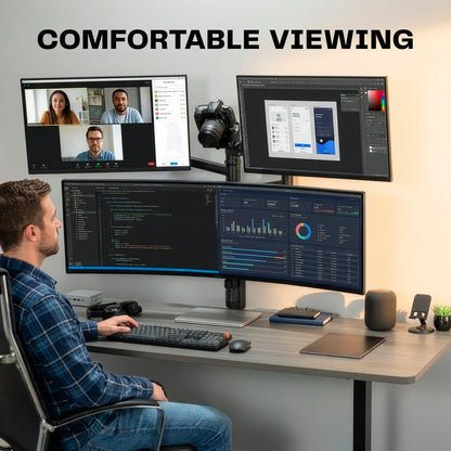 Pneumatic Arm Quad Ultrawide Monitor Wall Mount - Up to 49" Screens