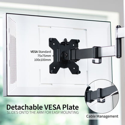 Under cabinet mounted single monitor or TV mount, height adjustable and articulating with built-in cable management. Simple installation with all necessary hardware included.