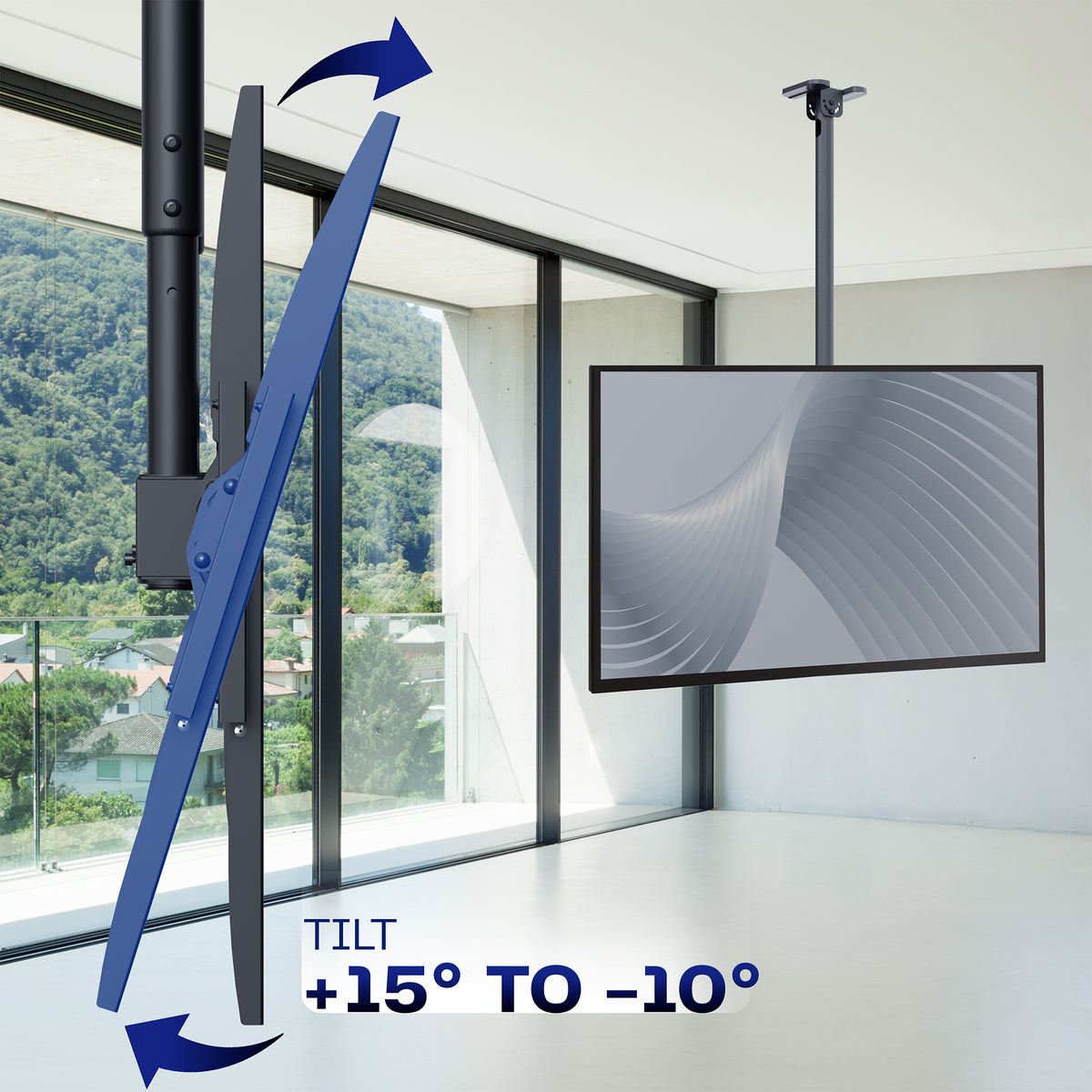 Tilting feature of ceiling TV mount