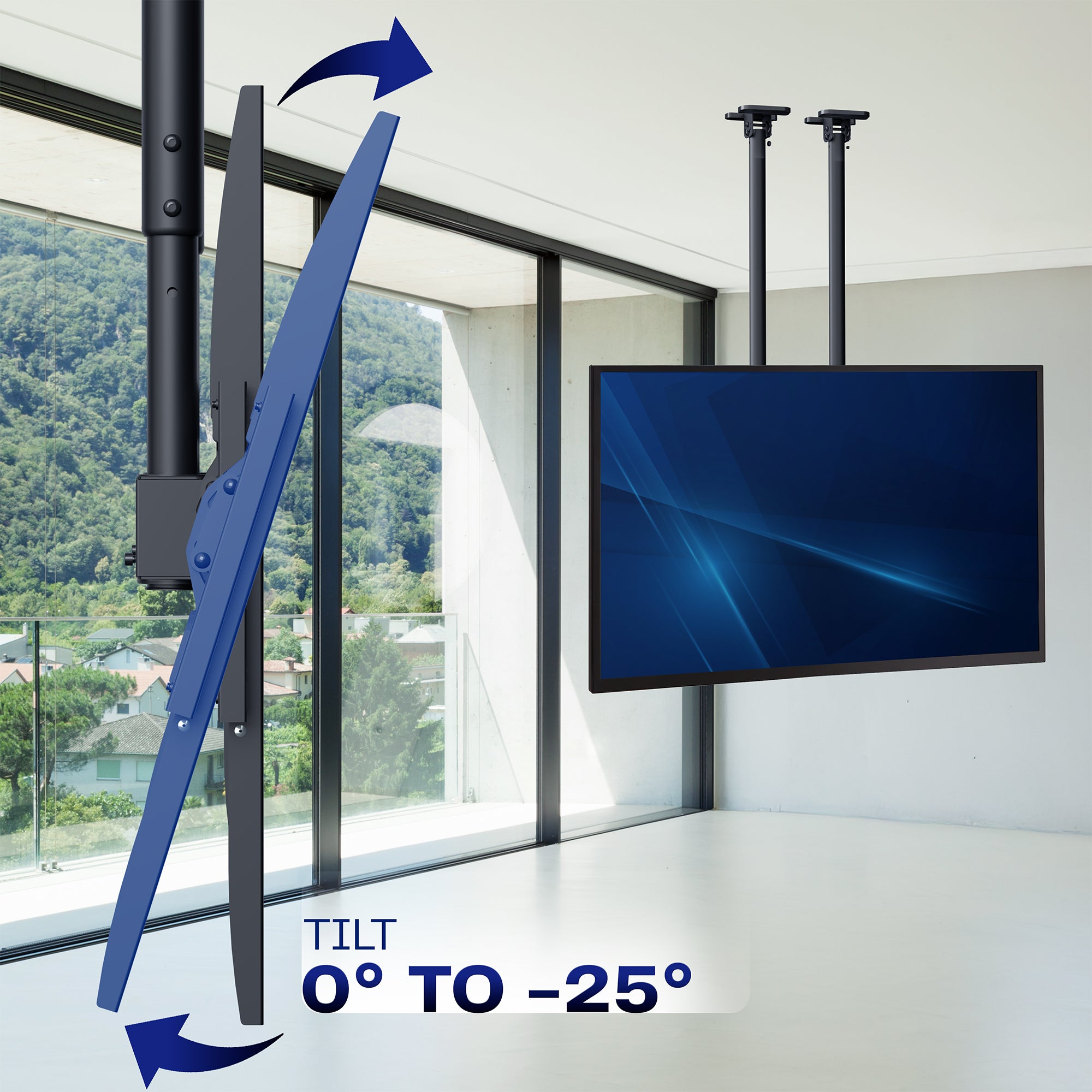 Dual Pole Extra Large 60” to 120” TV Ceiling Mount with Extension Pole