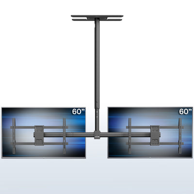 Ceiling mount for dual 60-inch TVs on a white background, side-by-side display.