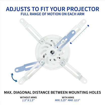 Heavy duty white universal hanging ceiling projector mount.