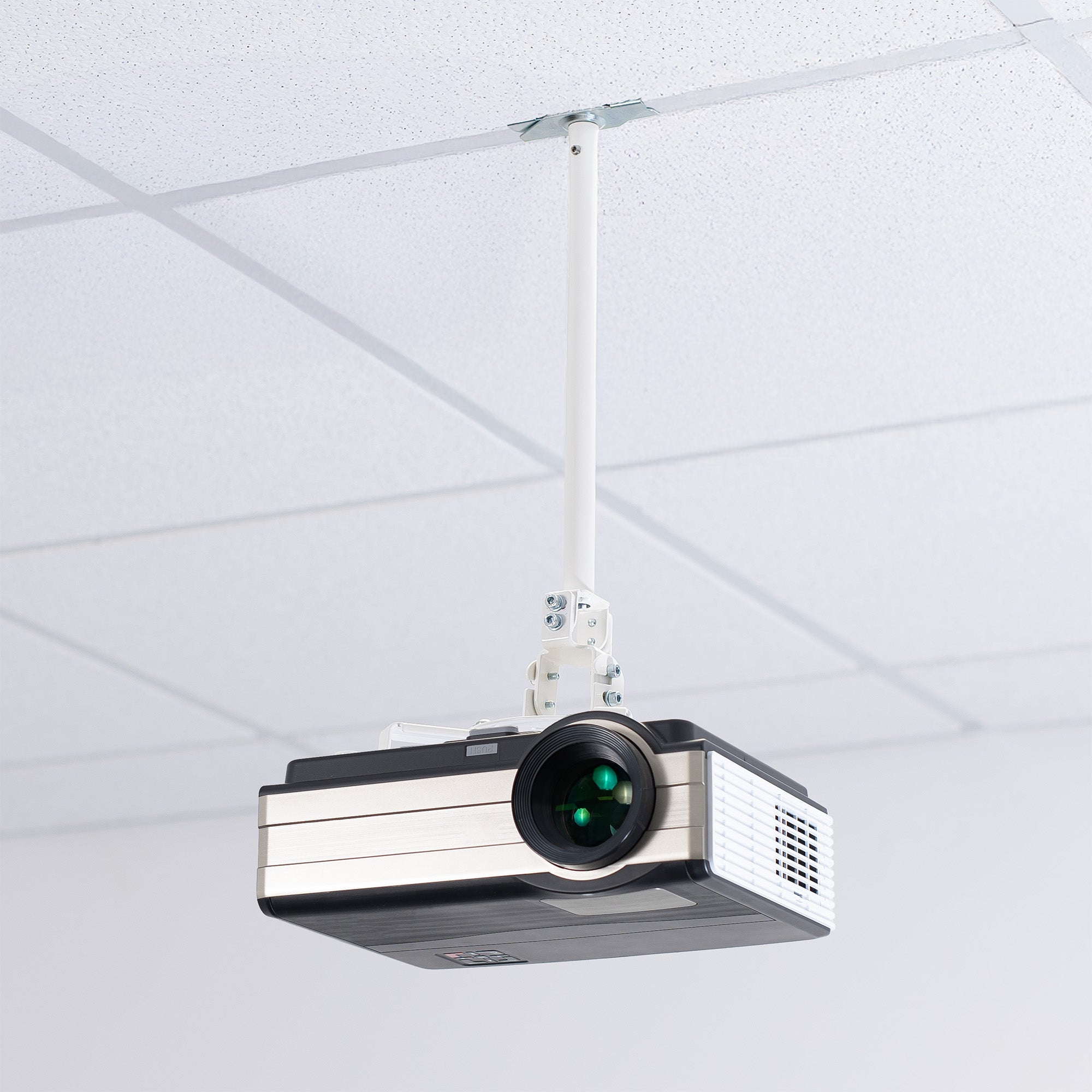 White Drop Ceiling Projector Mount with Scissor Clamp