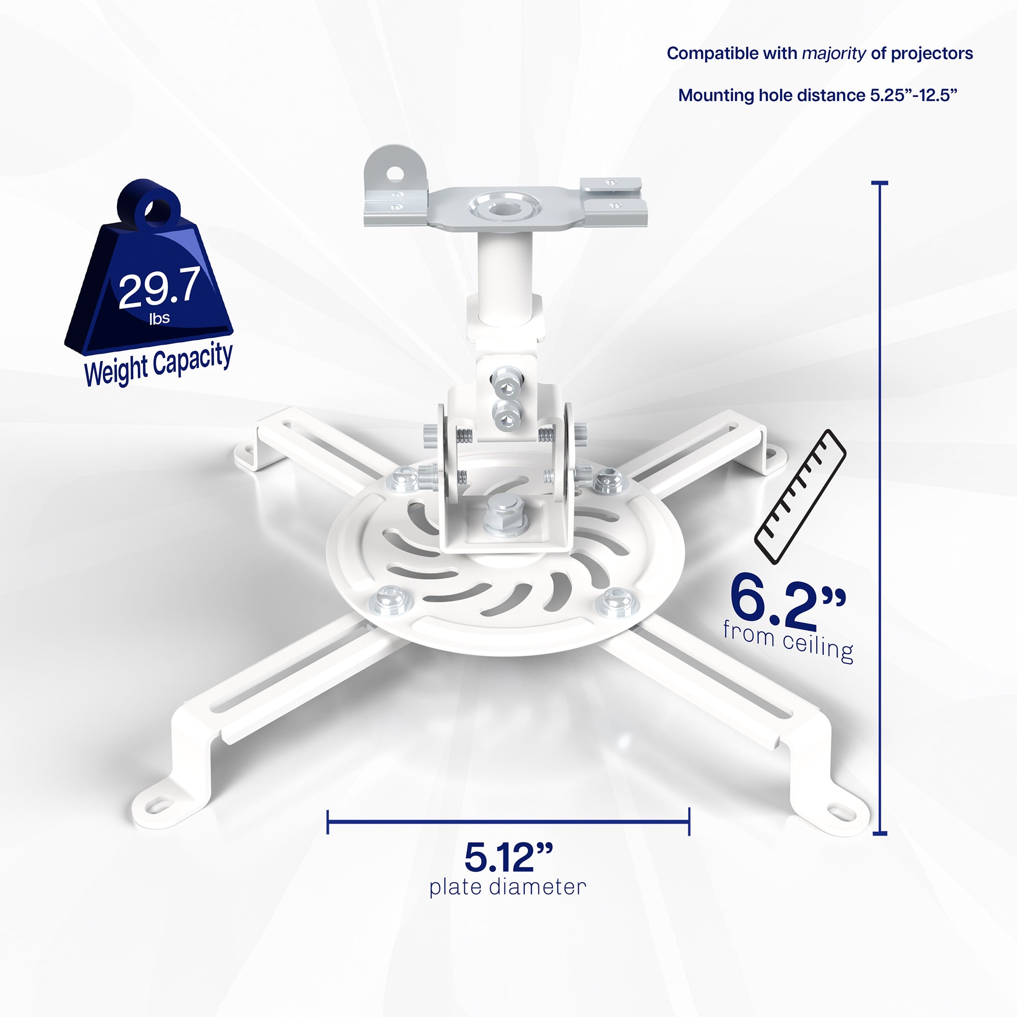 White Drop Ceiling Projector Mount with Scissor Clamp