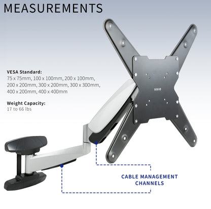 Height adjustable articulating pneumatic wall mount TV monitor arm.