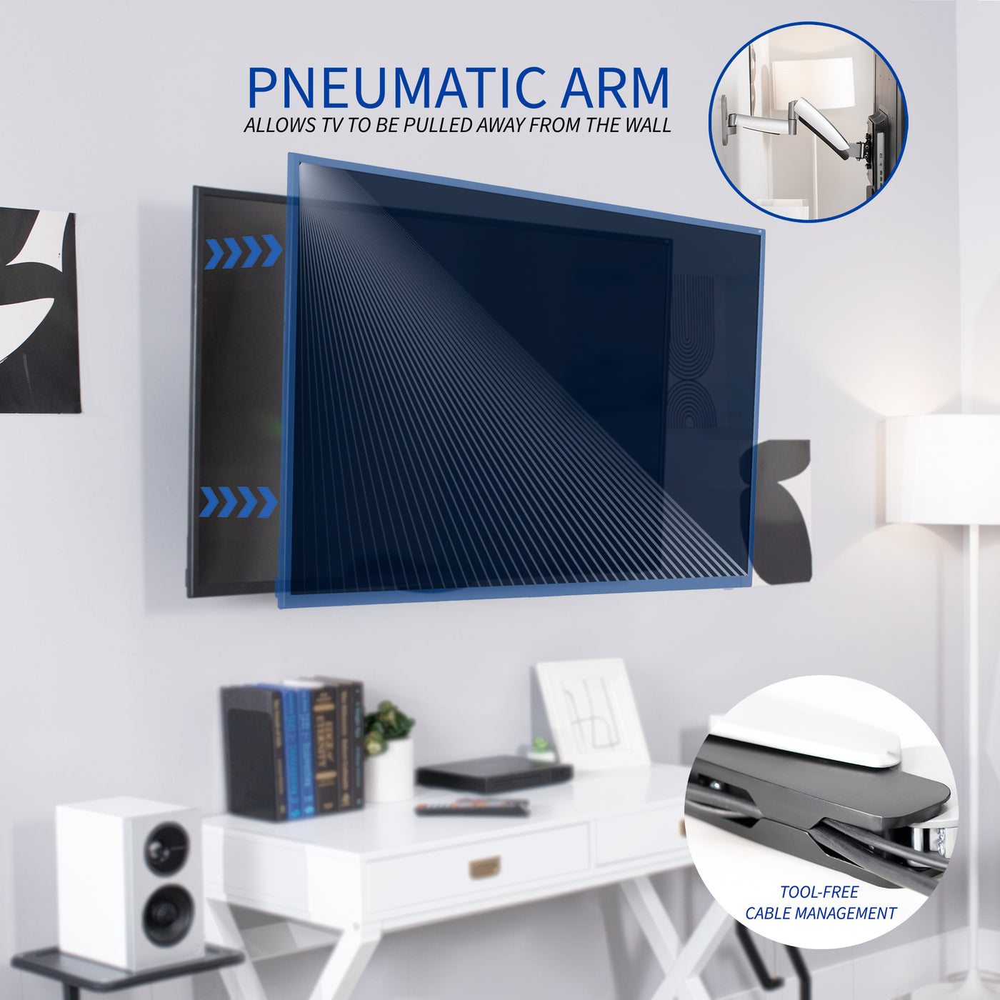 pneumatic arm allows the TV to be pulled away from wall