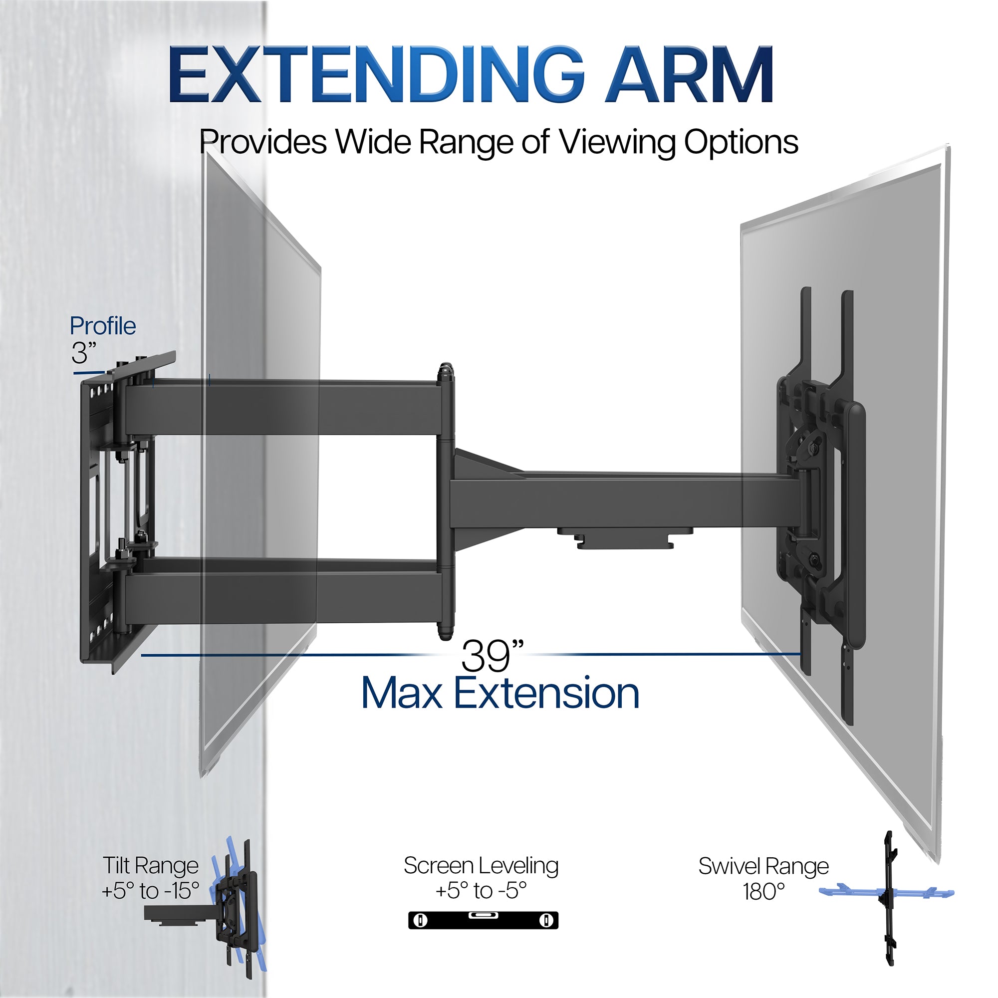 Full Motion 43” to 85” TV Wall Mount with Long Arm - Thumbnail 3