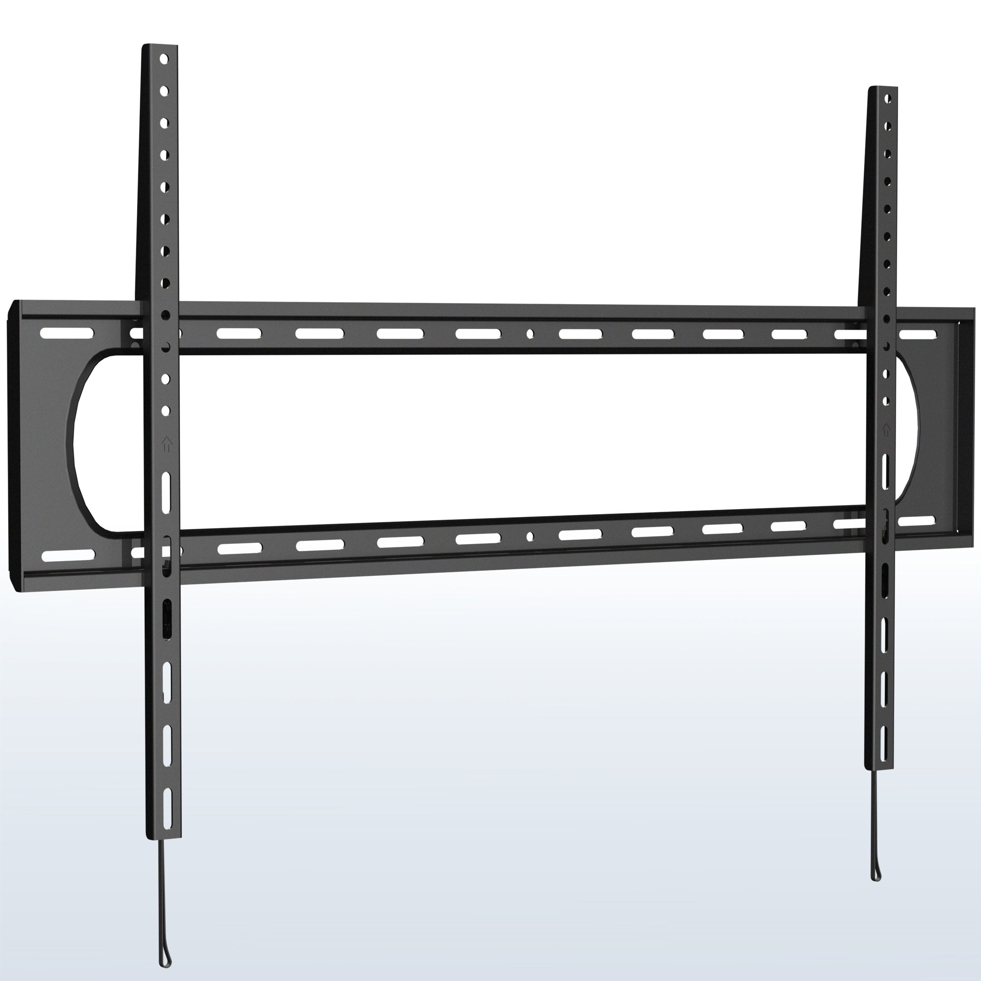 A black TV wall mount with a labeled screen size indicating the maximum size it can support.