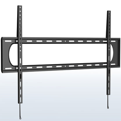 A black TV wall mount with a labeled screen size indicating the maximum size it can support.