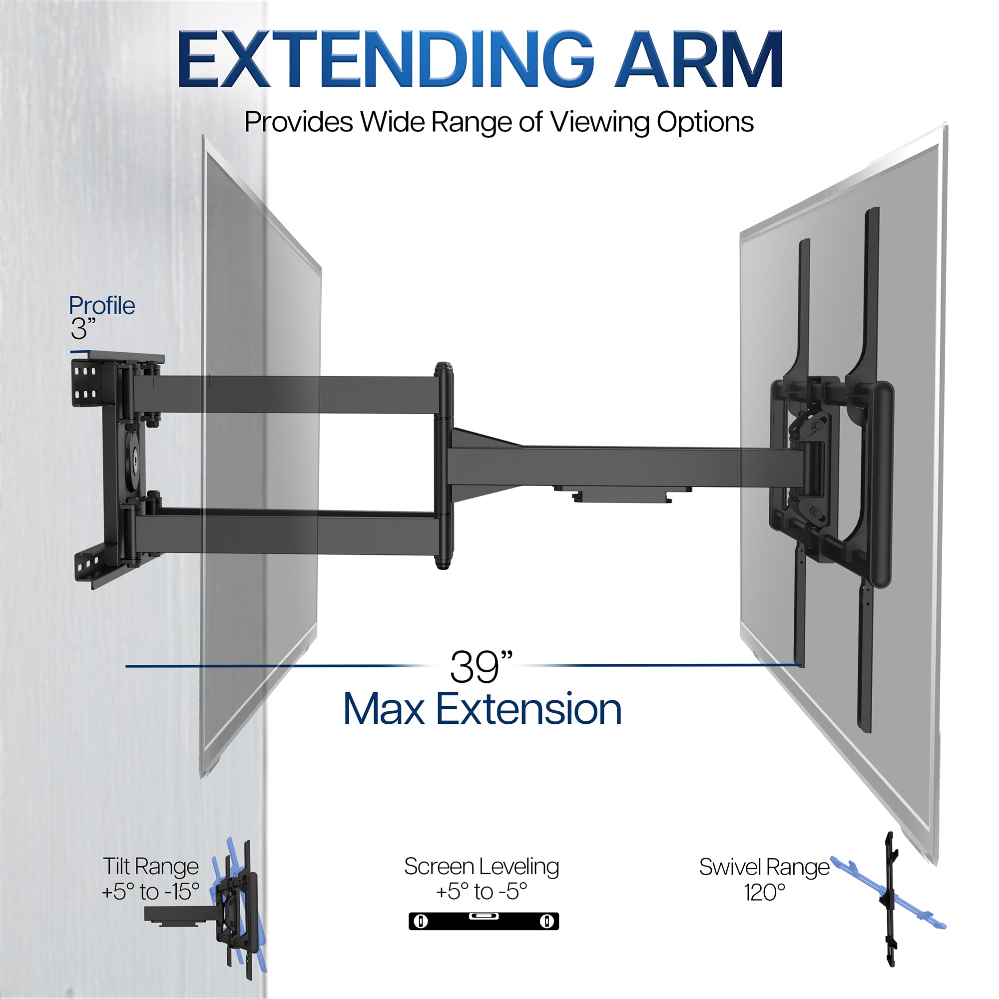 Full Motion Extra Large TV Wall Mount with Long Arm - 43